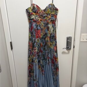 Aqua Strapless Blue Floral Maxi Dress